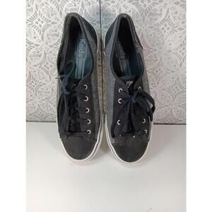 KEDS Black/Gray Canvas Lace-up Sneakers Comfort Shoes Womens size 8.5
